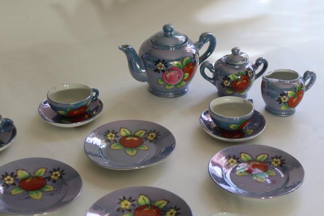 vintage child's china tea set, hand painted Made in Japan porcelain doll dishes