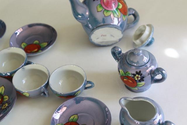 vintage child's china tea set, hand painted Made in Japan porcelain doll dishes