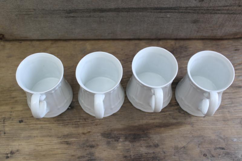 vintage china chocolate or espresso cups, pure white porcelain w/ embossed pattern
