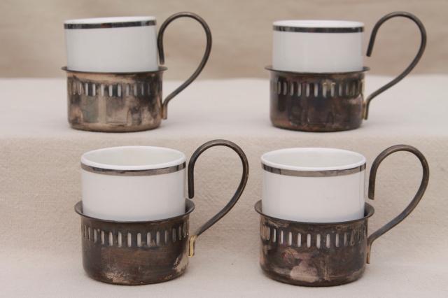 vintage china demitasse cups or turkish coffee glasses w/ silver plate cup holders
