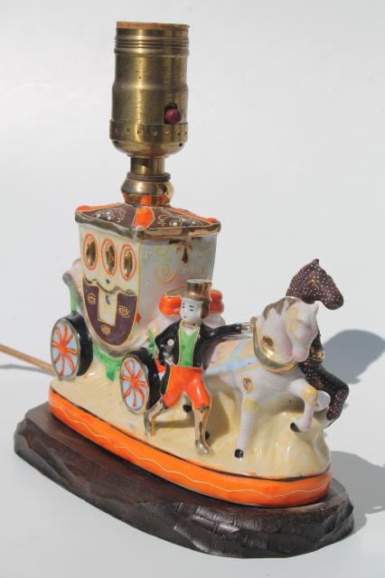 vintage china figurine lamp, Cinderella's coach hand painted porcelain boudoir lamp