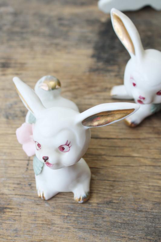 vintage china figurines, Easter lambs or long eared bunnies, rabbit family 