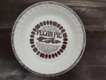 vintage china pie plate w/ Pecan Pie recipe, ceramic pie pan