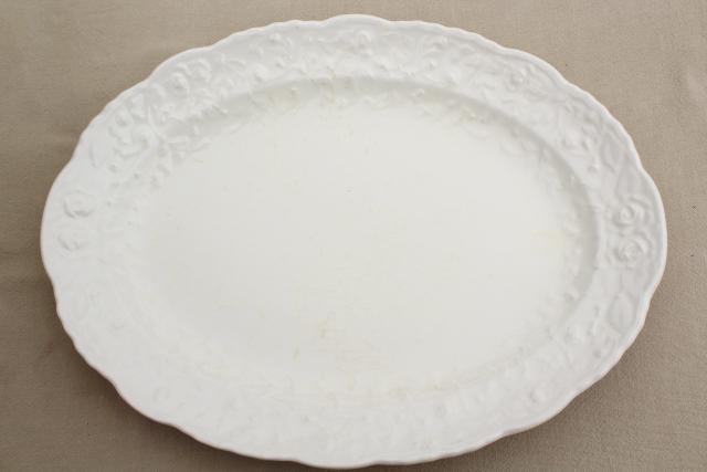 vintage china platter w/ embossed creamware type border, Rosepoint Steubenville