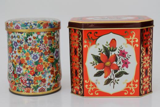 vintage chintz flowered tole tea tins, trays, metal canisters - bohemian style