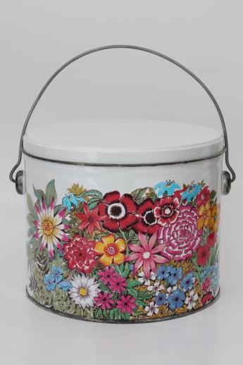 vintage chintz flowered tole tea tins, trays, metal canisters - bohemian style