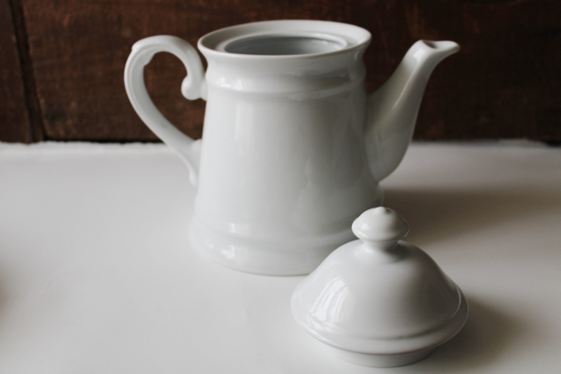 vintage chunky white ironstone china tea pot, classic farmhouse kitchen teapot