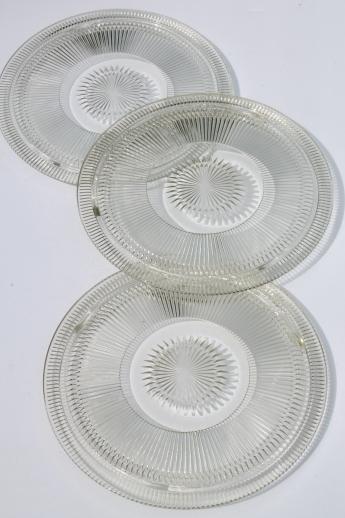 vintage clear glass cake plates, low plateau serving trays, torte plate lot
