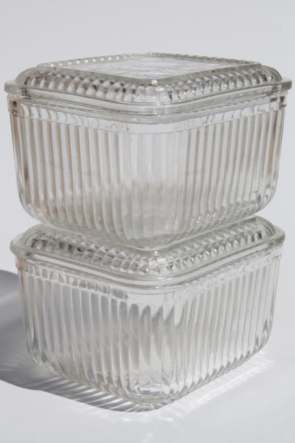 vintage clear glass refrigerator boxes, over proof dishes for leftovers & make ahead meals