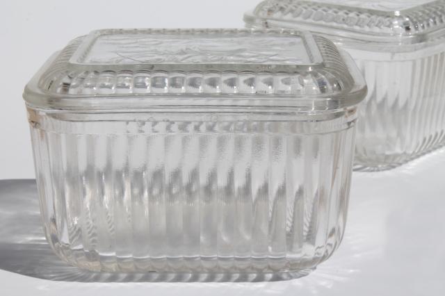 vintage clear glass refrigerator boxes, over proof dishes for leftovers & make ahead meals