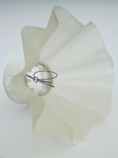 vintage clip-on lampshade, retro ruffled plastic lace boudoir lamp shade