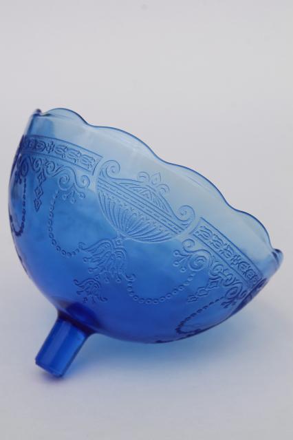 vintage cobalt blue depression glass sherbet dishes, glass bowls w/ metal holders