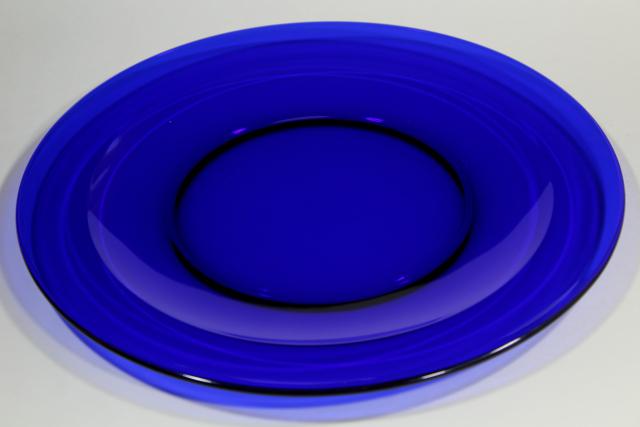 vintage cobalt blue glass chop plate or sandwich tray, large cake plate
