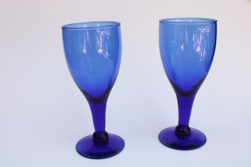 vintage cobalt blue glass goblets, chunky rustic style water or wine glasses
