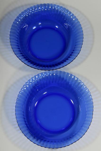 vintage cobalt blue glass salad / serving bowls, fluted pattern Colorex glassware