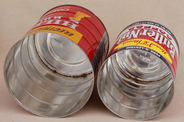 vintage coffee cans, metal tins w/ old advertising Hills Bros & Butter-Nut coffee
