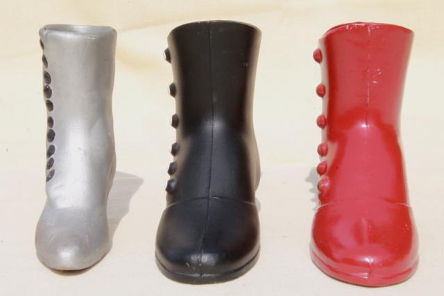 vintage collection of antique shoe vases, high button shoes ladies boots