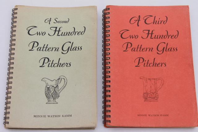 vintage collectors antique guide books, old EAPG glass patterns, pressed pattern glass pitchers