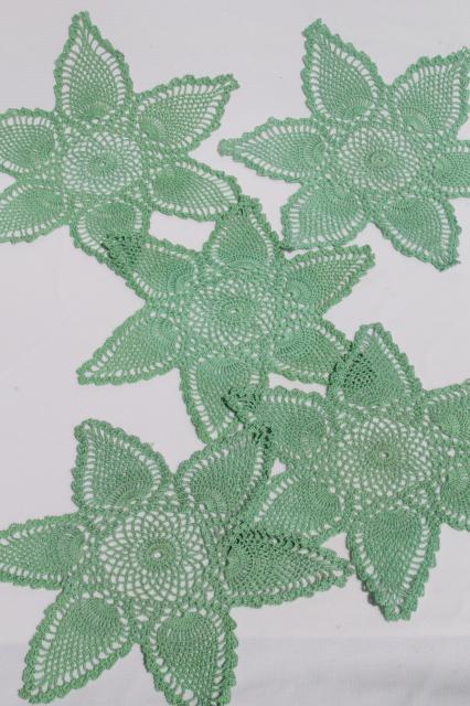 vintage colored cotton crochet lace doilies, large lot crocheted star flower motifs