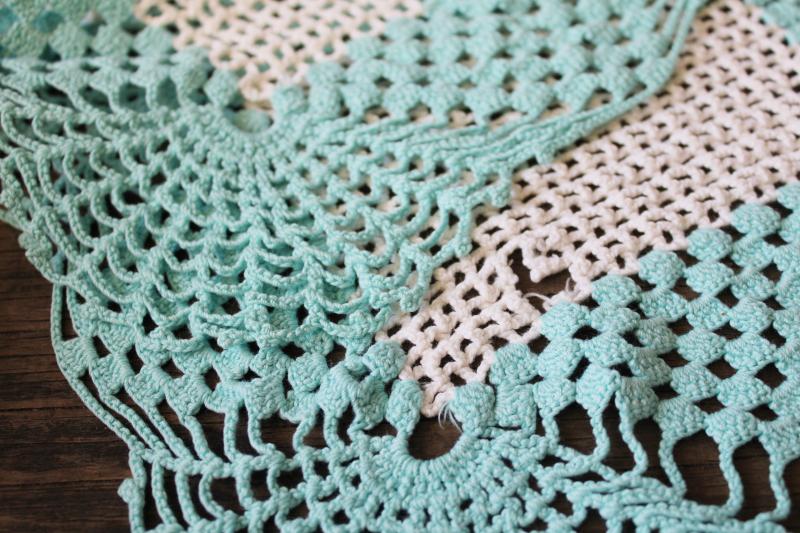vintage colored cotton crocheted doilies, hippie bohemian crochet lace doily lot