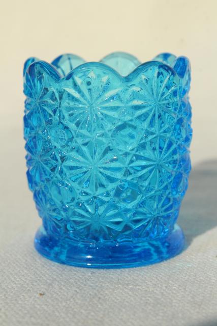 vintage colored glass match & toothpick holders - mini vases or candle holders