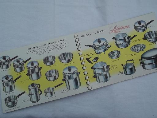 vintage cookbook w/ catalog Lifetime stainless cookware, pots and pans