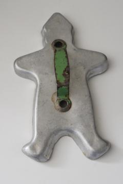 vintage cookie cutter w/ green metal handle, Christmas gingerbread man for holiday cookies