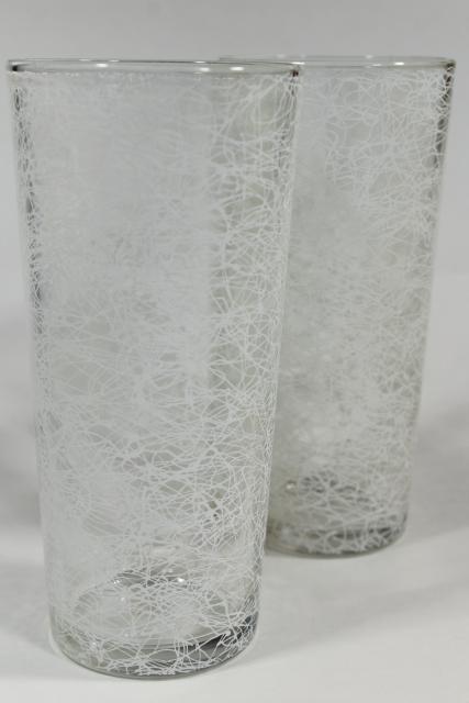 vintage coolers w/ squiggle string in retro colors, big tall heavy glass drinking glasses