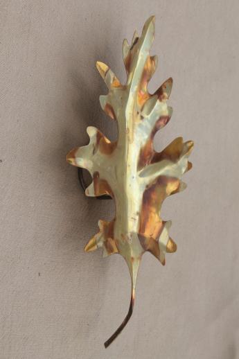 vintage copper & brass metal wall art for fall, autumn leaves & wheat sheaf