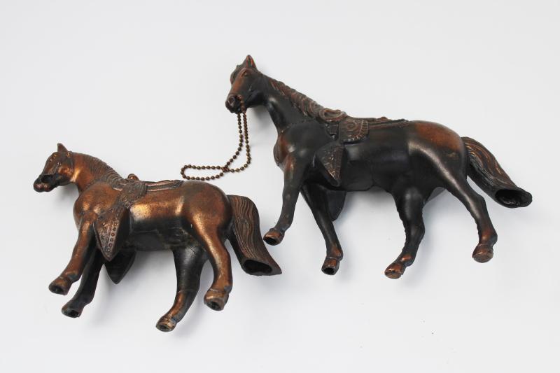 vintage copper finish cast metal trophy horses, rustic western horse & pony figures