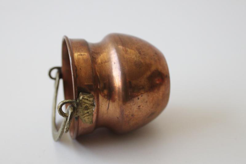 vintage copper kettle pot w/ brass handle, doll size pail or tiny planter