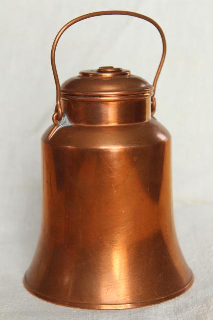 vintage copper milk can, cream pail covered lunch bucket or kettle w/ lid