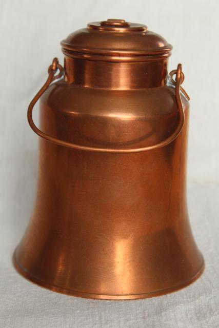 vintage copper milk can, cream pail covered lunch bucket or kettle w/ lid