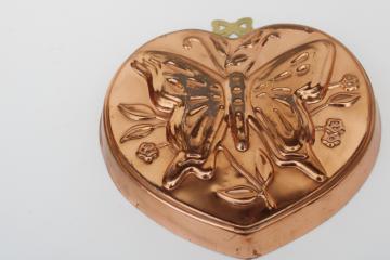 vintage copper mold, butterfly & flowers heart shape kitchen wall hanging