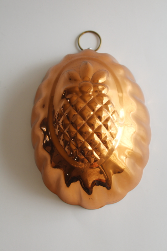 vintage copper plated jello mold w/ pineapple design, wall hanging kitchen decor