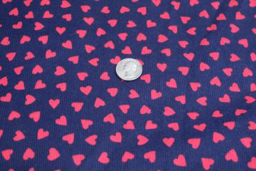 vintage corded weave cotton fabric, Cranston print red hearts on navy blue