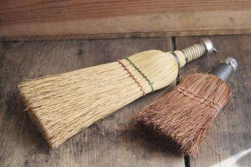 vintage corn broom whisk brushes, old hand brooms modern farmhouse rustic primitive decor