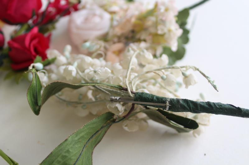 vintage corsages, silk fake flowers w/ clasp pins, original dime store tags