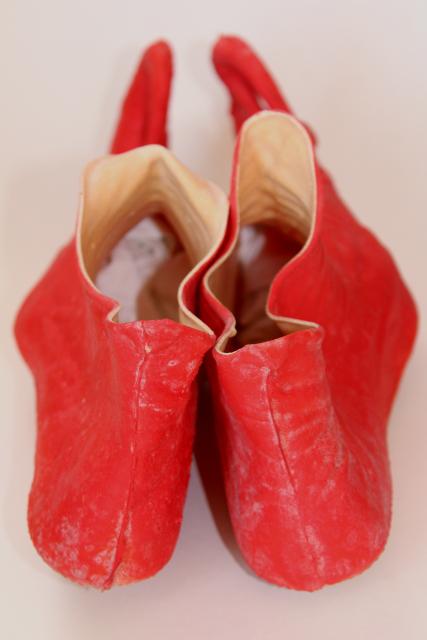 vintage costume elf leprechaun gnome fairy tale dwarf shoes, red rubber slippers