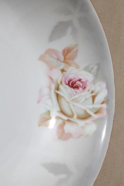 vintage cottage roses china plates & bowls, tea party serving pieces hand-painted porcelain
