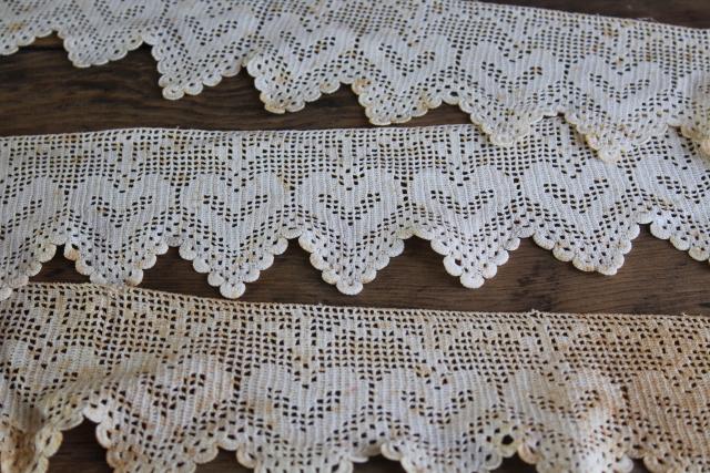 vintage cottage style shelf edging, handmade cotton lace filet crochet hearts