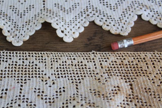 vintage cottage style shelf edging, handmade cotton lace filet crochet hearts