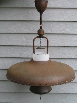 vintage cottage, tole hanging lamp with metal shade