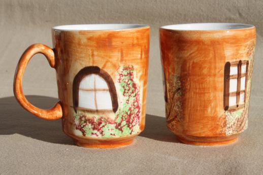 vintage cottageware tea set, tea for two English thatched cottage teapot & cups
