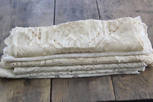 vintage cotton Quaker lace type table runners, white, ivory, ecru lace