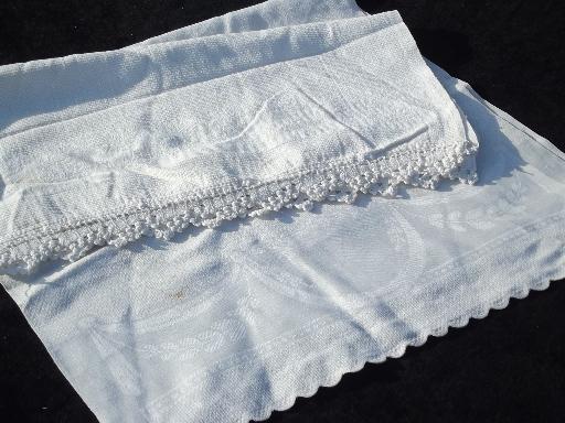vintage cotton and linen show towel lot, 8 assorted white on white towels