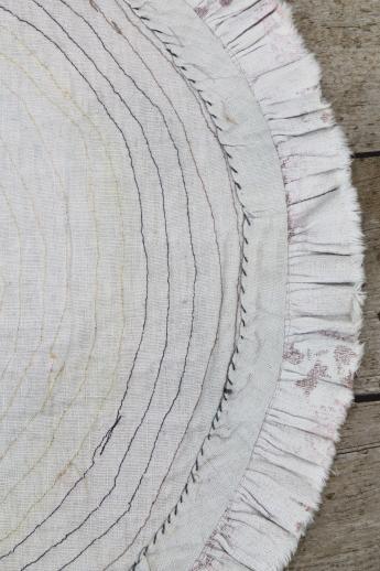 vintage cotton barkcloth fabric ruffle rug, shaggy throw rug for bedroom or bath