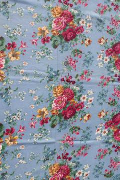 vintage cotton barkcloth w/ shabby chic roses, rose bouquet floral fabric