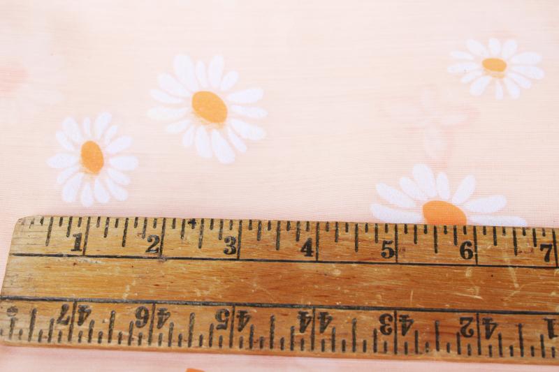 vintage cotton blend fabric w/ flocked flowers, big daisies on sherbet orange