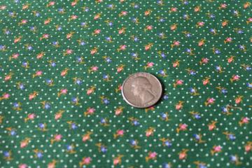 vintage cotton calico fabric w/ tiny print dots flower sprigs on green, girly cottagecore 